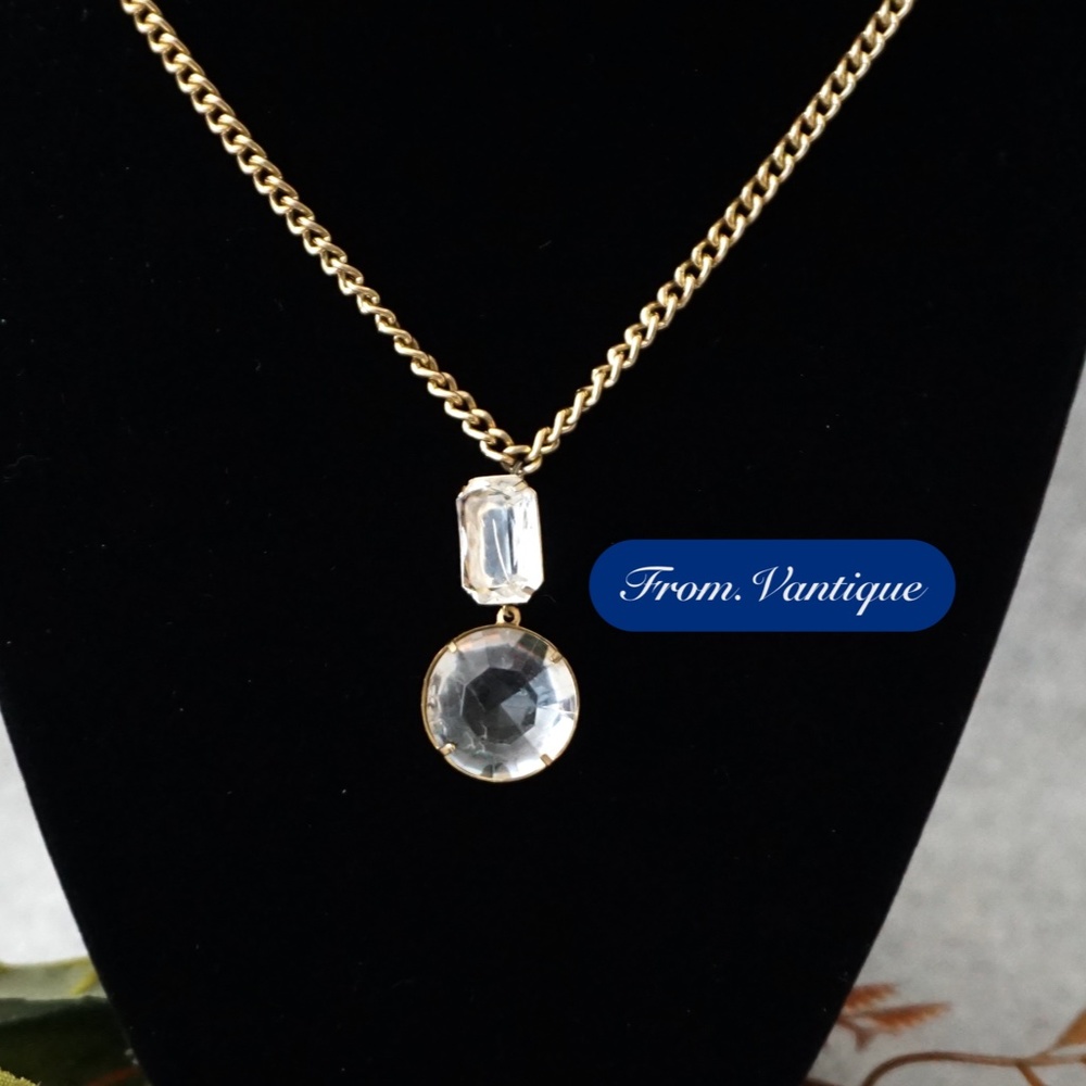 💎 VINTAGE [Made in Hong Kong] Big Crystals Pendent with Gold Chain Necklace 📿